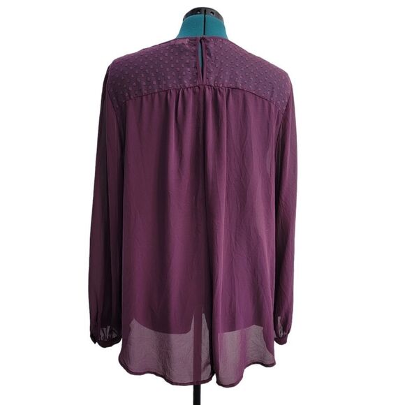 Eyeshadow Purple Sheer Top Long Sleeve with a Bow on the Center. Plus size 2X - Picture 2 of 7